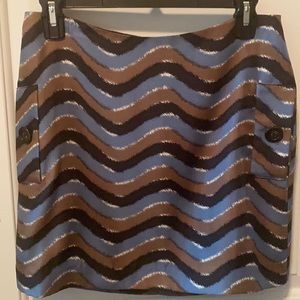 Leona by Lauren Leonard Blue/Brown Retro Silk Mini Skirt